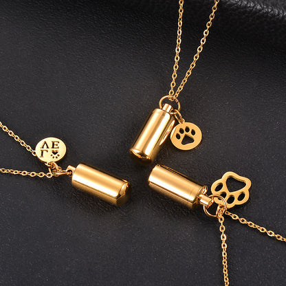 Stainless Steel Small Cylinder Plated Gold Silver Pet Urn Memorial Necklace