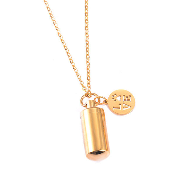 Stainless Steel Small Cylinder Plated Gold Silver Pet Urn Memorial Necklace