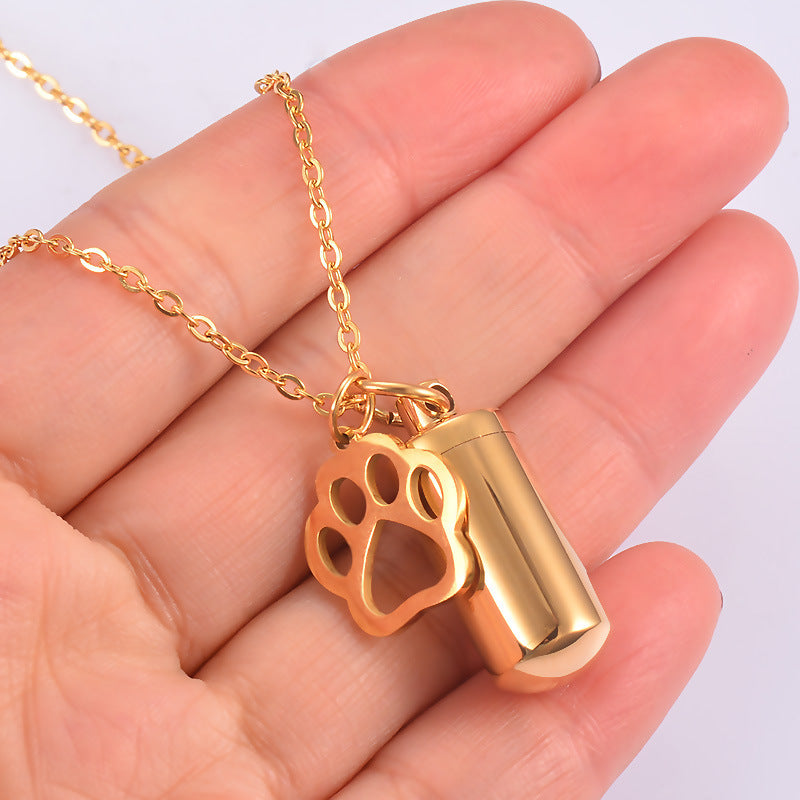 Stainless Steel Small Cylinder Plated Gold Silver Pet Urn Memorial Necklace