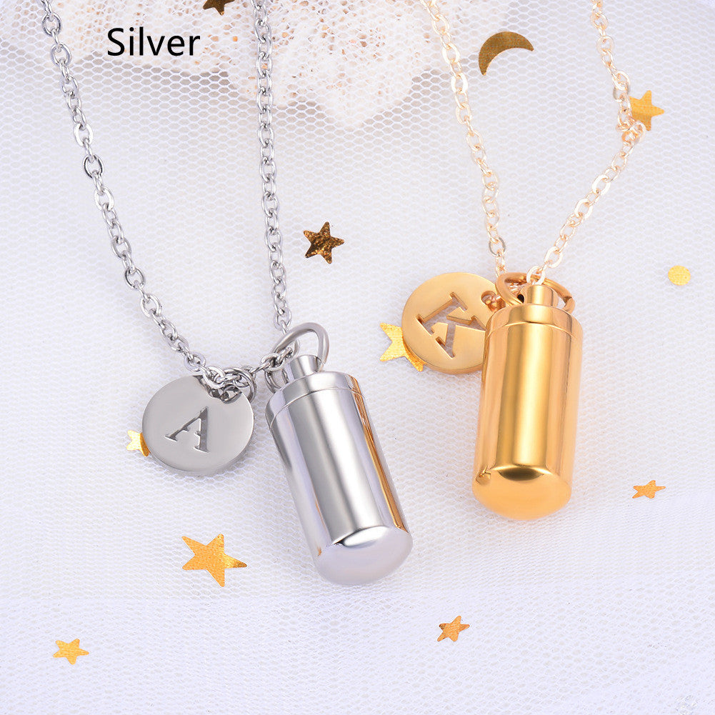 Small Cylindrical Ashes Souvenir Pendant Necklace With Letters Souvenir