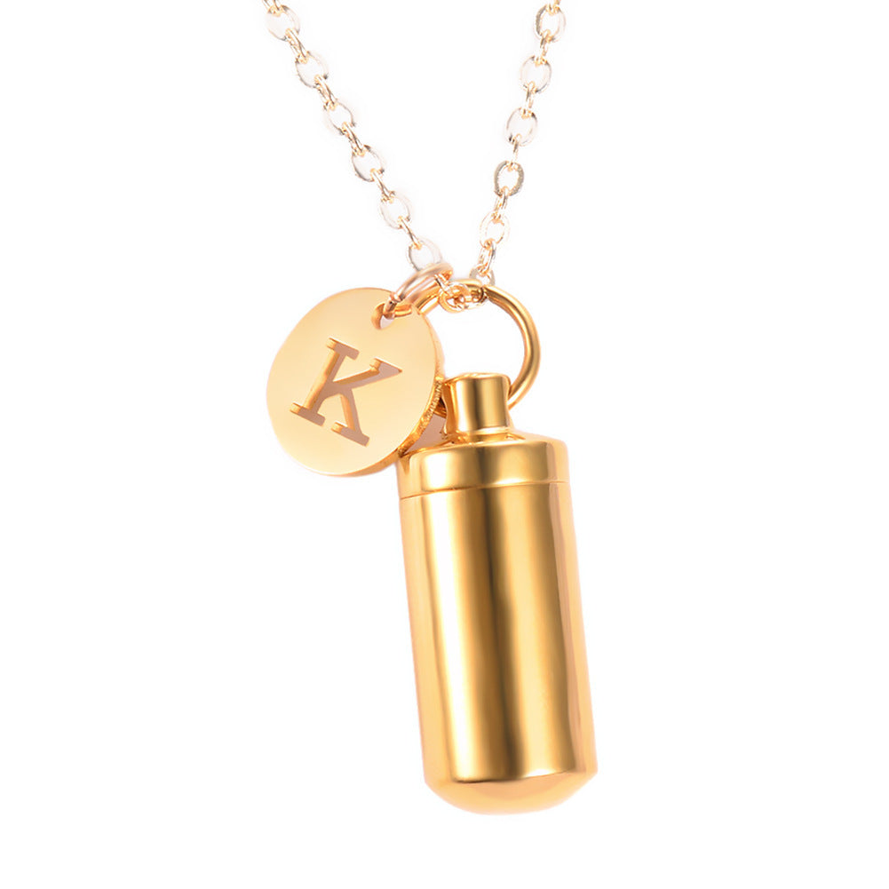 Small Cylindrical Ashes Souvenir Pendant Necklace With Letters Souvenir