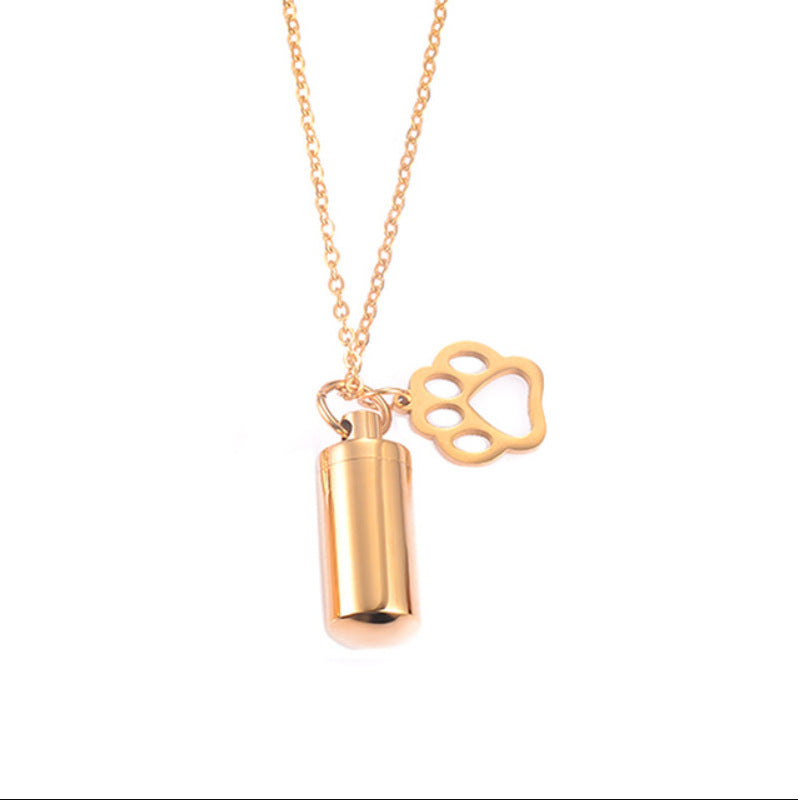 Stainless Steel Small Cylinder Plated Gold Silver Pet Urn Memorial Necklace