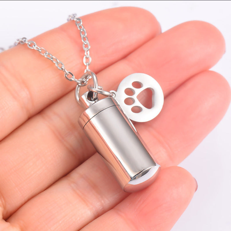 Stainless Steel Small Cylinder Plated Gold Silver Pet Urn Memorial Necklace